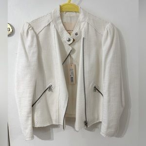 Rebecca Taylor White Slub Suiting Jacket Cotton
